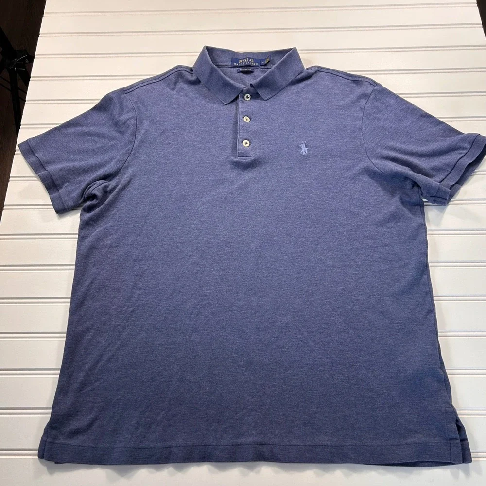 Polo Ralph Lauren Classic Fit Mesh Polo Short Slv Shirt Mens M Blue Gray Heather